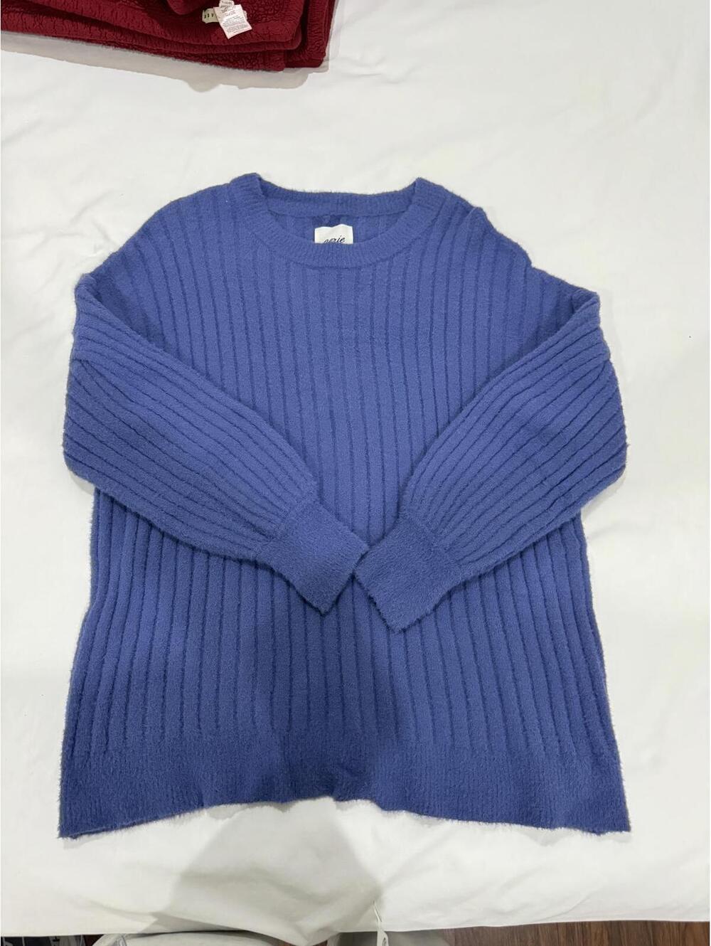 Aerie Blue Buttercream Crewneck Fuzzy Soft Ribbed Oversized Sweater- Size Medium - Picture 4 of 9